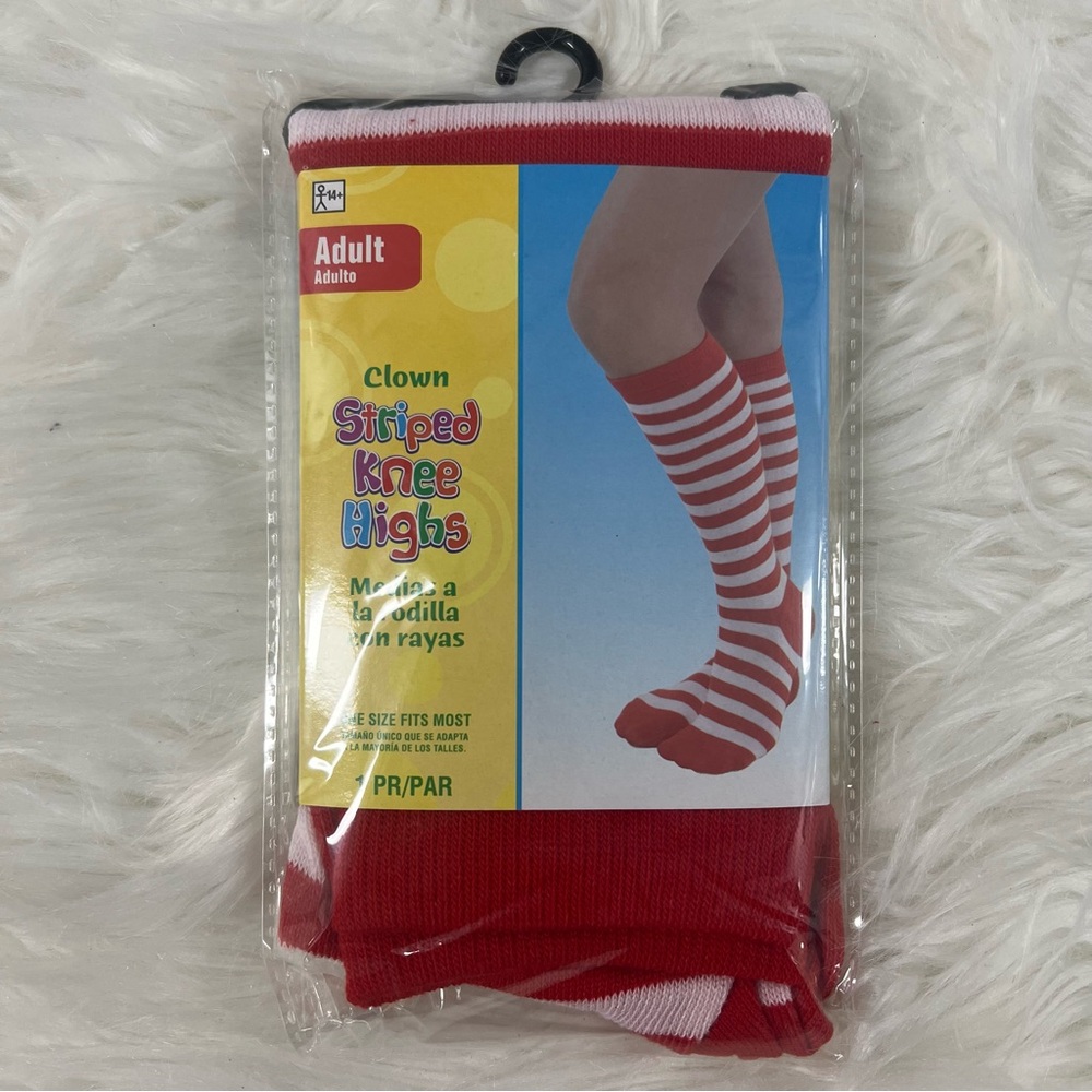 Clown Striped Knee High Socks - NEW Red and White adult costume